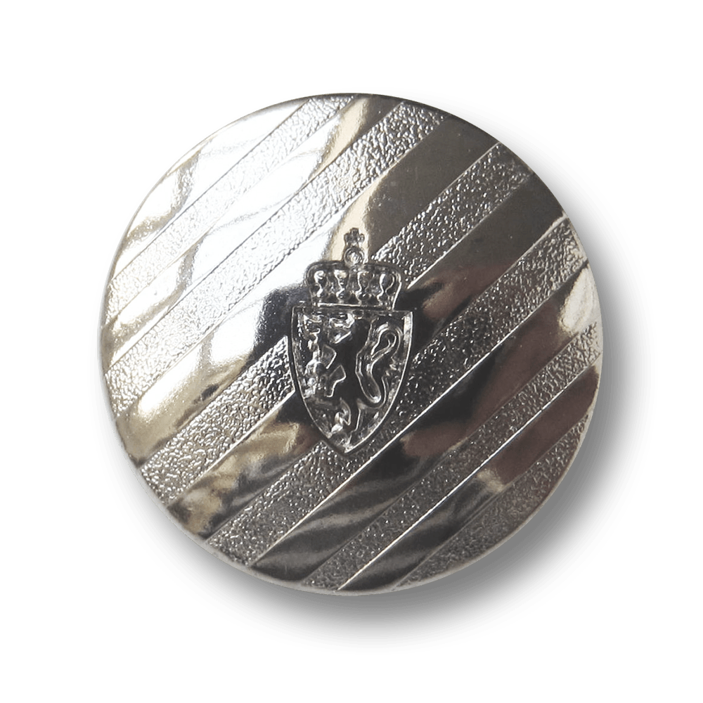 Gestreifter Metall Knopf mit Wappen, Löwe & Krone