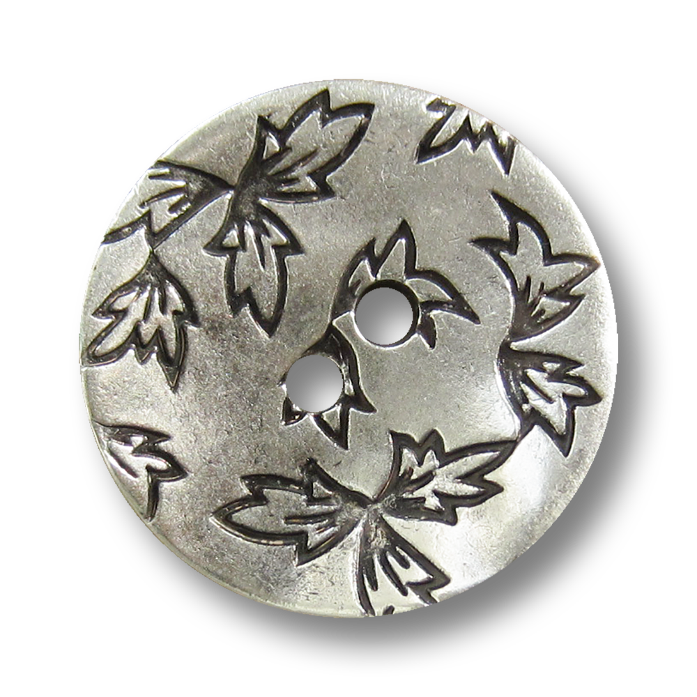 Gebogener Zweiloch Metall Knopf mit Blätter Motiv
