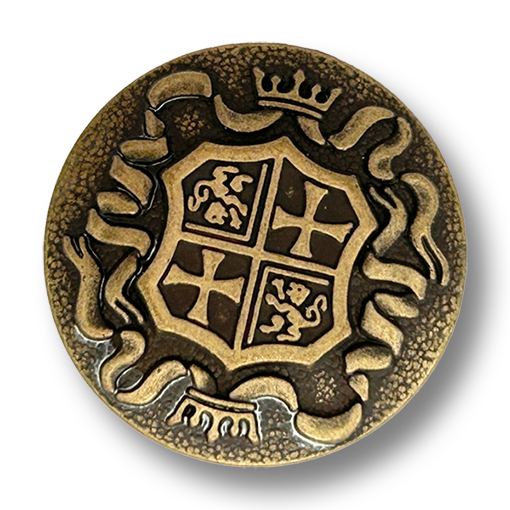 Hochwertiger Metallknopf altmessingfarben im heraldischen Design