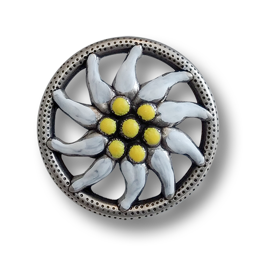 www.knopfparadies.de - 6736ed - Umwerfend schöne Trachtenknöpfe aus Metall mit Motiv: Edelweiß