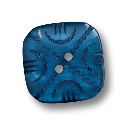 www.knopfparadies.de - 6653bl - Blau schimmernde, abgerundet viereckige Kunststoffknöpfe mit zwei Löchern