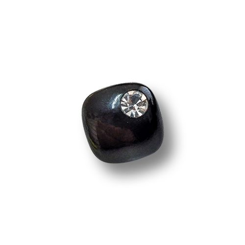 www.knopfparadies.de - 2179sc - Schwarze, abgerundet viereckige Blusenknöpfe mit Glitzerstein