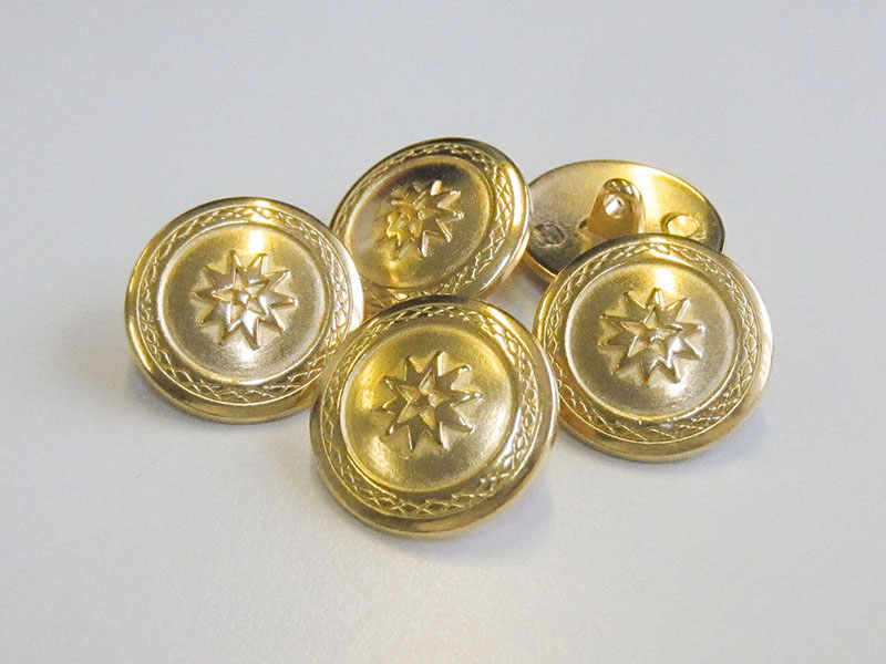 www.knopfparadies.de - 5926gg - Hübsche, gold glänzende Metallknöpfe mit Motiv: Stern