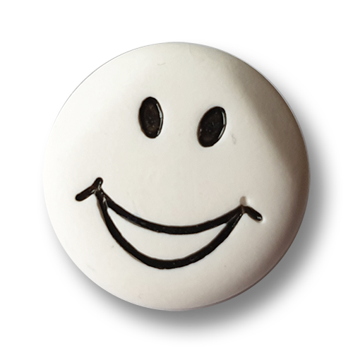 www.knopfparadies.de - k107sw - Lustige schwarz-weiße Kunststoffknöpfe mir Öse und Smiley Motiv