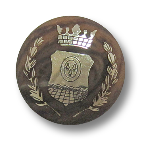 www.Knopfparadies.de - 3528br - Wappenknöpfe aus Kunststoff wie Hornknöpfe in Braun, Beige & Gold