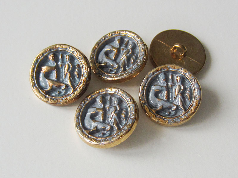www.Knopfparadies.de - 0824gb - Blau goldene Metallknöpfe mit Drachen Motiv