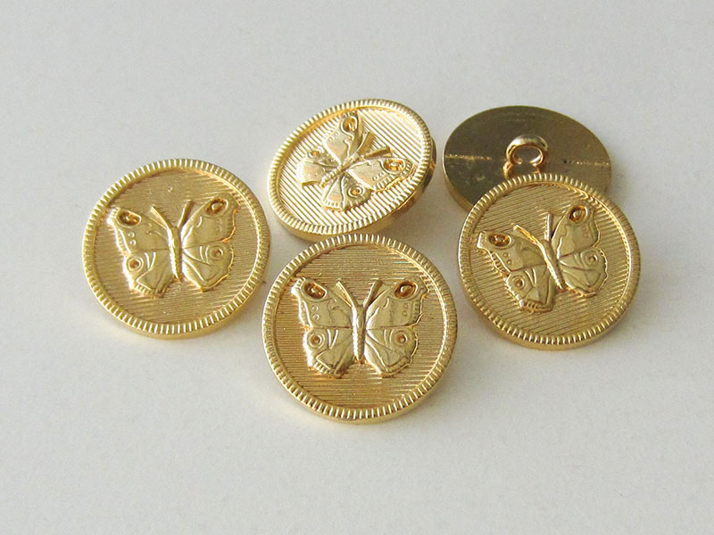 www.Knopfparadies.de - 0233gg - Süße goldene Metallknöpfe mit Schmetterling