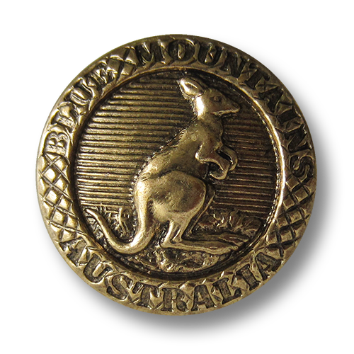 www.knopfparadies.de - 5138go - Eindrucksvolle goldene Metallknöpfe mit Känguru Motiv