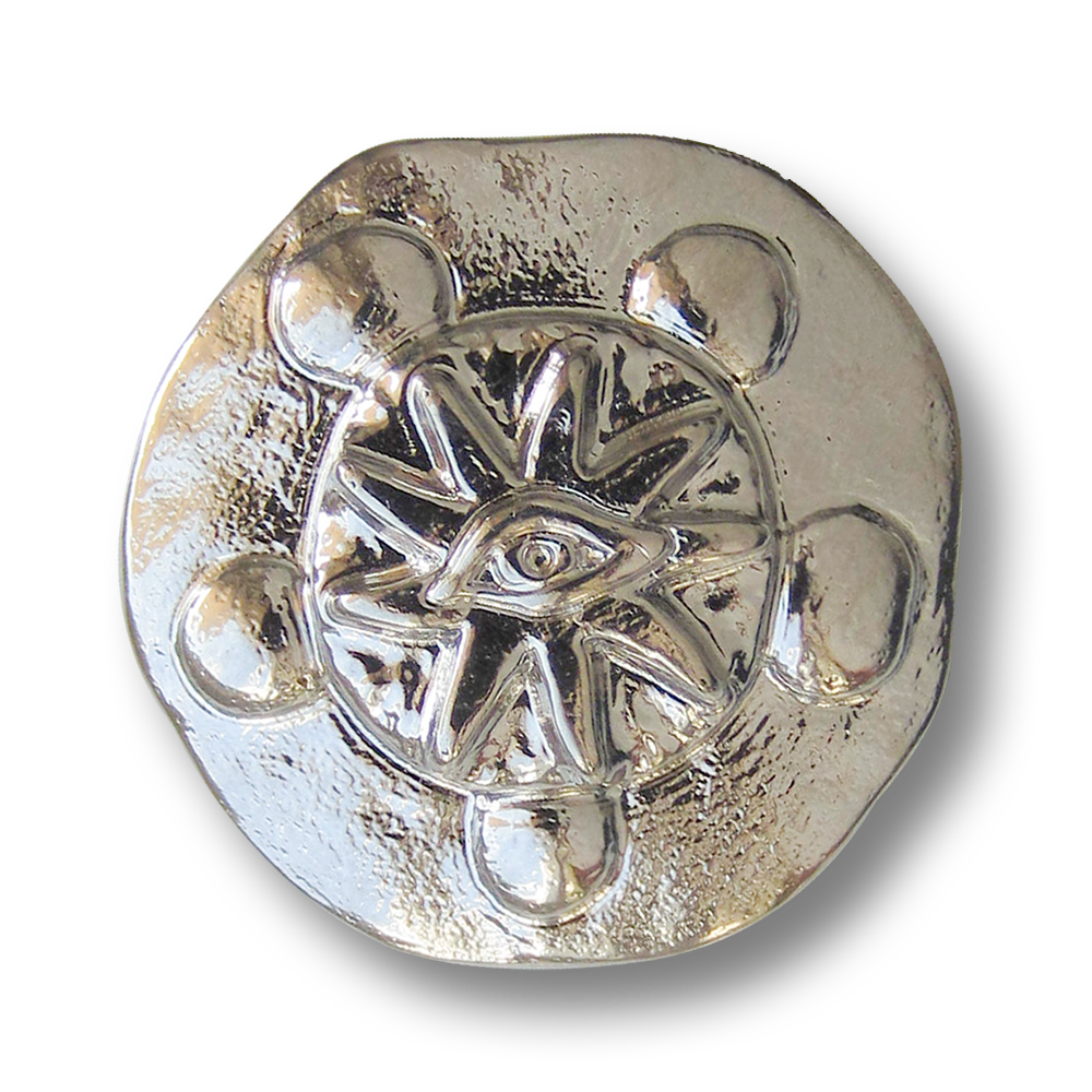 Mystische silberfarbene Symbol Knöpfe mit Sonnen Auge