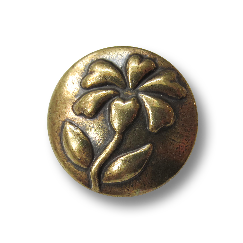 Edler glänzend messingfarb. Blumen Knopf aus Metall