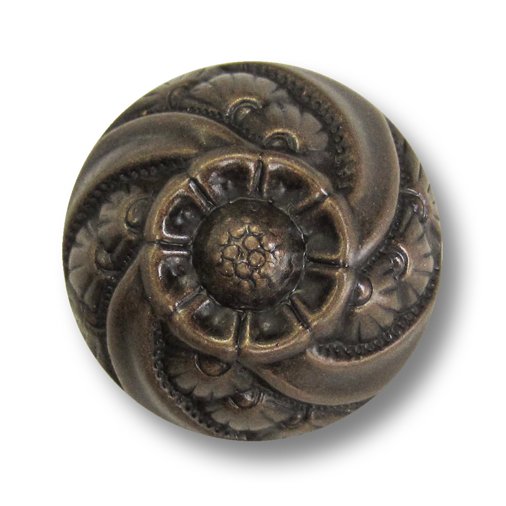 www.Knopfparadies.de - 0143md - Elegante Trachtenknöpfe mit Blumen Motiv in Altmessing