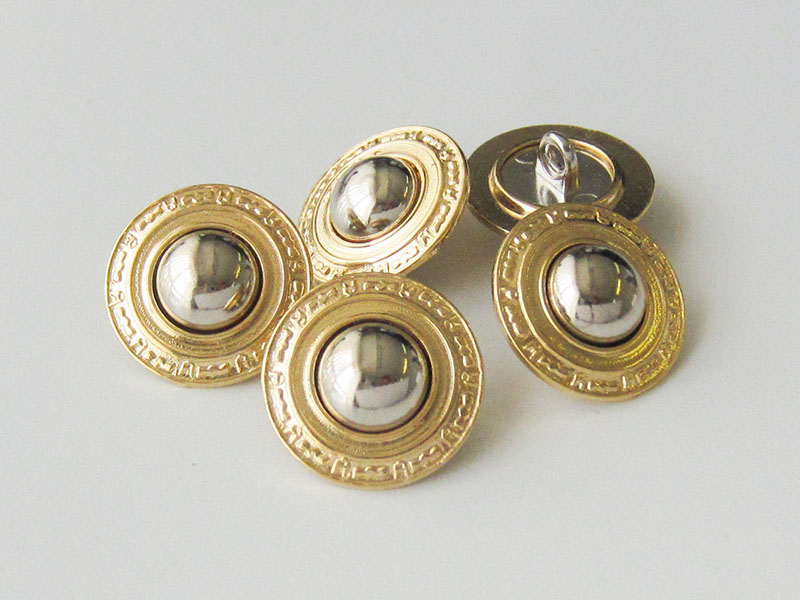 www.Knopfparadies.de - 3623gs - Bildschöne Ösenknöpfe aus Metall in gold silberner Bicoloroptik