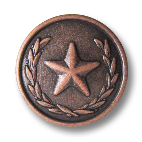 www.Knopfparadies.de - 1618ak - Eindrucksvolle altkupferfarbene Metallknöpfe mit Stern Motiv