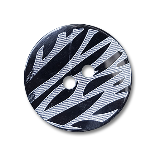 Schwarzer Mantel Knopf in Zebra Optik mit zwei Knopflöchern