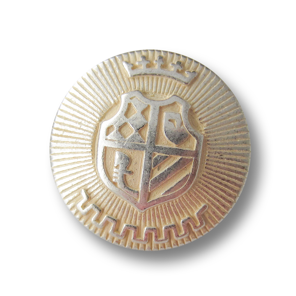 www.Knopfparadies.de - 2044ws - Noble silber beige Metallknöpfe mit Wappenmotiv