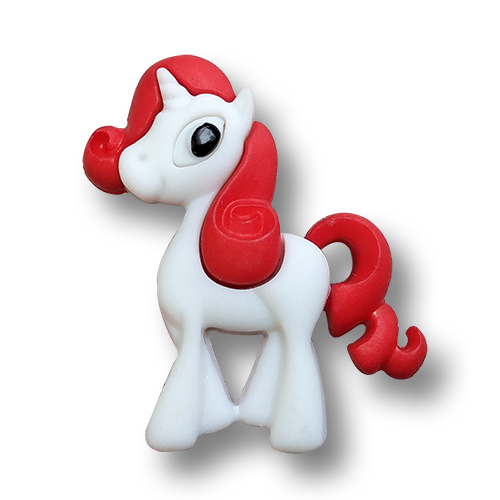 www.knopfparadies.de - 1418ro - Rot weiße Kunststoffknöpfe: kleines Einhorn