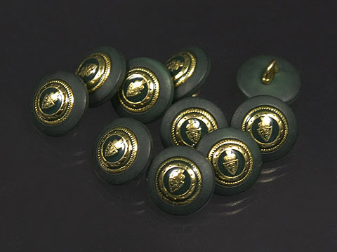 Kleiner edler dunkelgrün goldfarbener Knopf mit Wappen