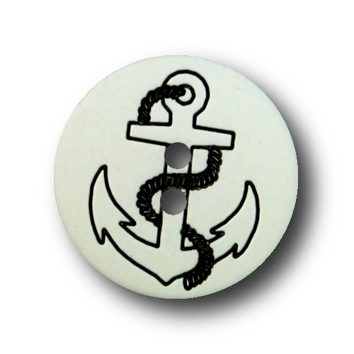 Knopf mit Anker Motiv, Kunststoff, schwarz-weiß