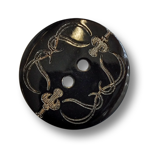 www.knopfparadies.de - 4449sc - Schwarze Büfelhornknöpfe mit zwei Löchern