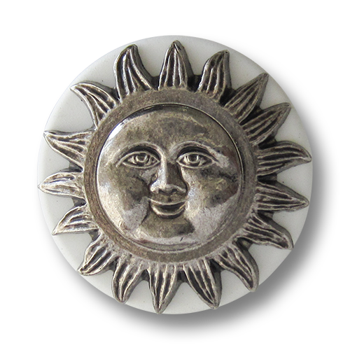 www.Knopfparadies.de - 1589ws - Edle weiß silberne Ösen Kunststoffknöpfe mit Sonne