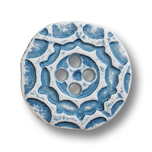 www.knopfparadies.de - 6333bl - Weiß-Blau gemusterte Trachtenknöpfe aus Kunststoff