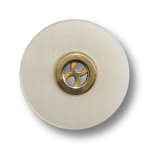 www.knopfparadies.de - 6093ng - Naturweiß schimmernde Kunststoffknöpfe mit goldfarbener Mitte