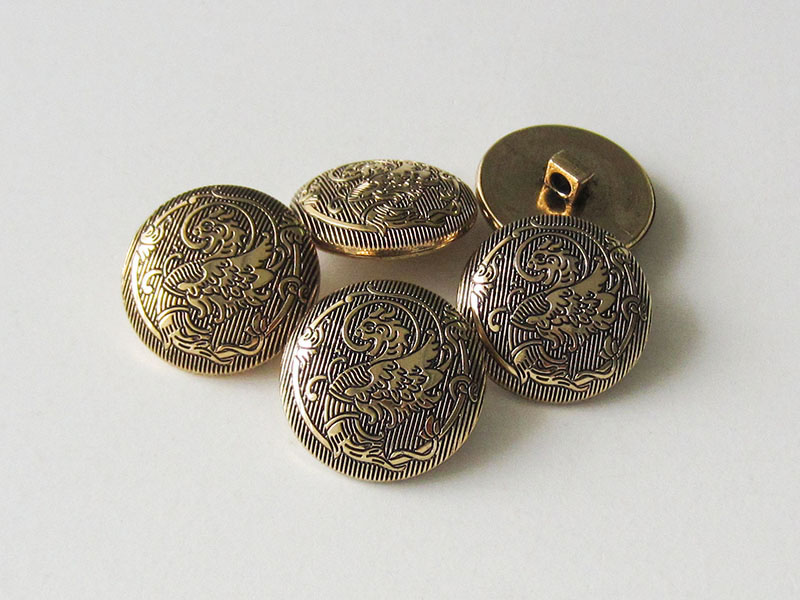 Bildschöne glänzend goldfarbene Motiv-Knöpfe aus Kunststoff mit Fabelmotiv Drachen