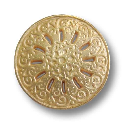 www.knopfparadies.de - Matt goldfarbene Metallknöpfe mit stilisiertem Sonnenmotiv