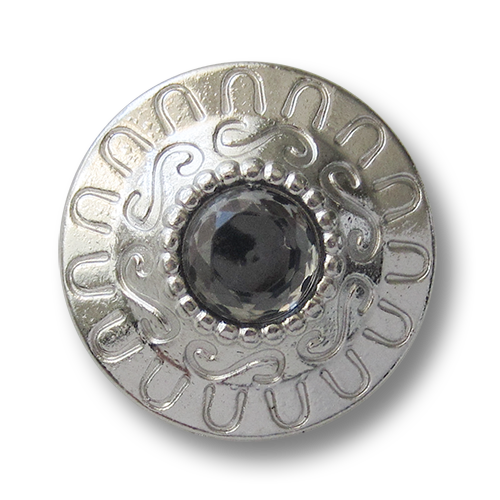 www.knopfparadies.de - 3440sg - Glänzend silberfarbene Metallknöpfe mit Glitzerstein in der Mitte