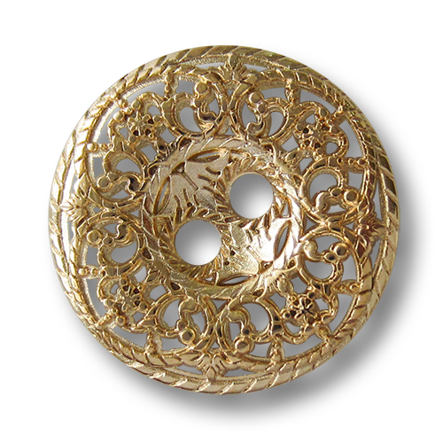 www.knopfparadies.de - 5746go - Goldfarbene Metallknöpfe mit majestätischem Durchbruchmuster