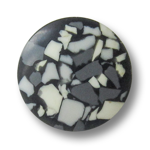 www.Knopfparadies.de - 4226st - Schwarze Ösenknöpfe aus Kunststoff mti weißem & grauen Granulat