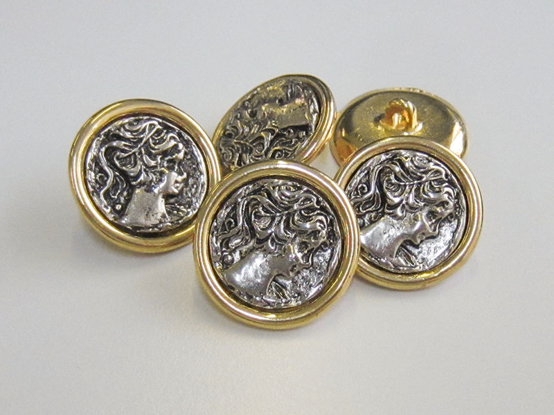DEFEKT - Schmuckknöpfe - Ösen Metallknöpfe mit Damen Portrait silber - gold