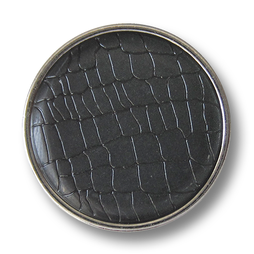 www.Knopfparadies.de - 1673gs - Silberne Metallknöpfe mit dunkelgrauem Reptil Muster