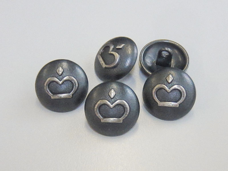 www.knopfparadies.de - r330es - Eisenfarbene Metallknöpfe mit Kronenmotiv