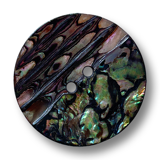 Abalone-Perlmuttknopf in Dunkel mit Rillen und glatter Hälfte, funkelnd
