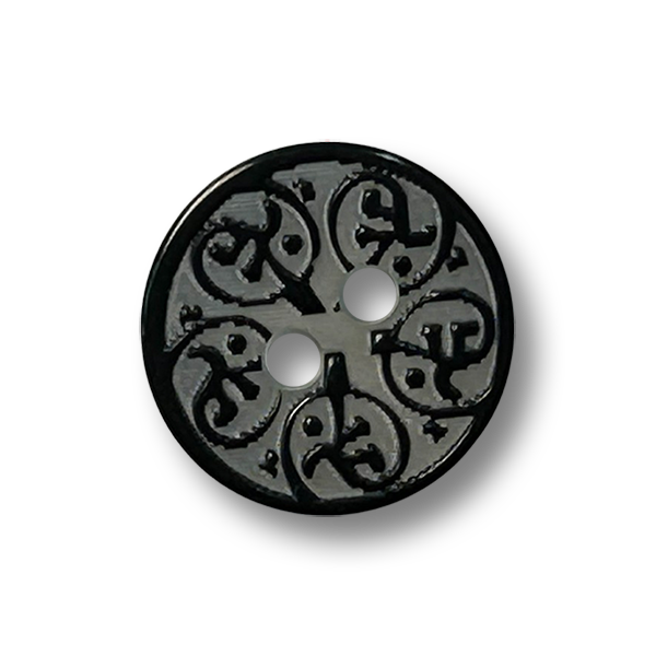 www.knopfparadies.de  - 5668sc - Blusenknöpfe mit feinen schwarzen Ornamenten