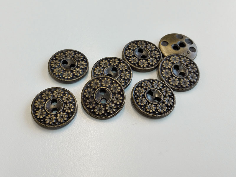 www.knopfparadies.de - 6144dm - Dunkel altmessingfarbene Zweilochknöpfe aus Kunststoff