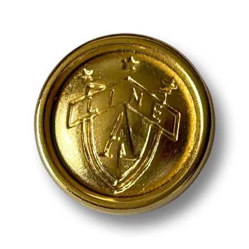 Goldfarbene Metallknöpfe mit Wappen und hohem Rand