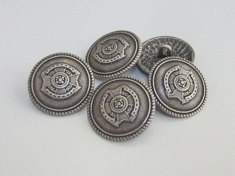 www.knopfparadies.de - 3054as - Dunkel altsilberfarbene Metallknöpfe mit Wappenmotiv