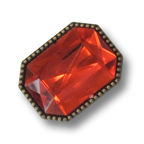 www.knopfparadies.de - 5453ko - Schmuckknöpfe in altmessing mit rotem Glitzerstein