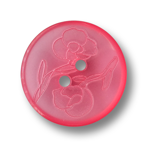 www.knopfparadies.de - 1001pi - Transparent pinke Kunststoffknöpfe mit Blütenmotiv