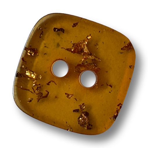 Quadratischer Knopf in transparenter Bernstein-Optik mit Blattgold-Effekten – 2-Loch