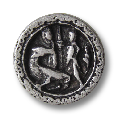 www.Knopfparadies.de - 0824as - Altsilberfarbene Metallknöpfe mit Drachen Motiv