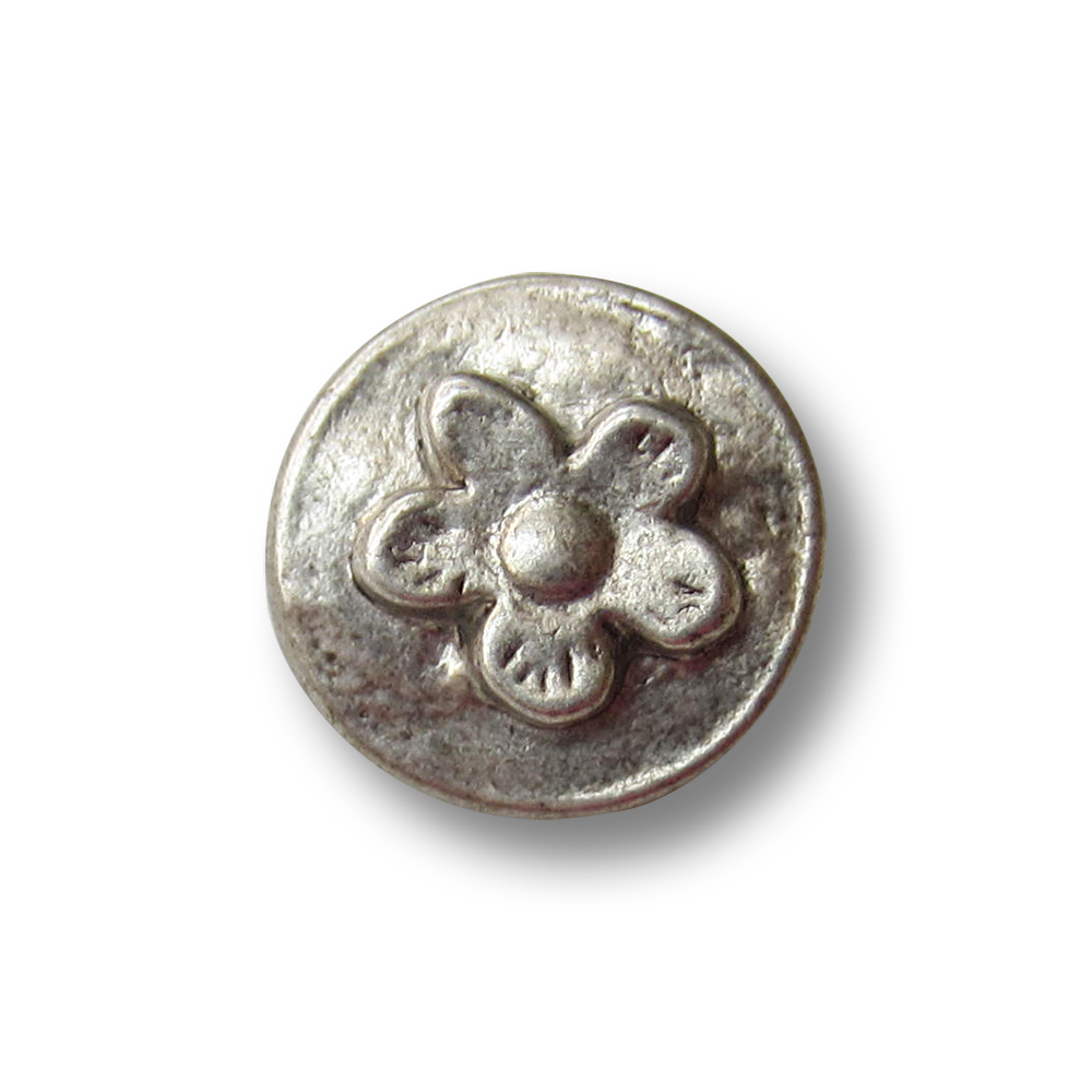 Naiver altsilberfarb. Blumen Metall Knopf wie Stempel