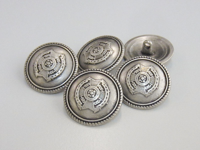 www.knopfparadies.de - 3054si - Hell altsilberfarbene Metallknöpfe mit Wappenmotiv