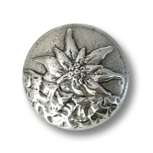 Große, glänzend altsilberfarbene Trachtenknöpfe aus Metall mit Edelweiß-Motiv - B-WARE!
