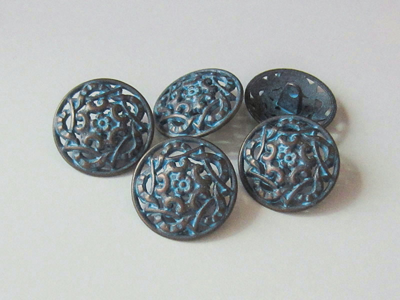 www.knopfparadies.de - 3180kb - Kupferfarbene Trachtenknöpfe mit blaue-grüner Patina