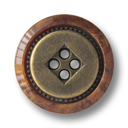 www.Knopfparadies.de - 3624br - Markante Metall-Kunststoffknöpfe in Braun & Messing