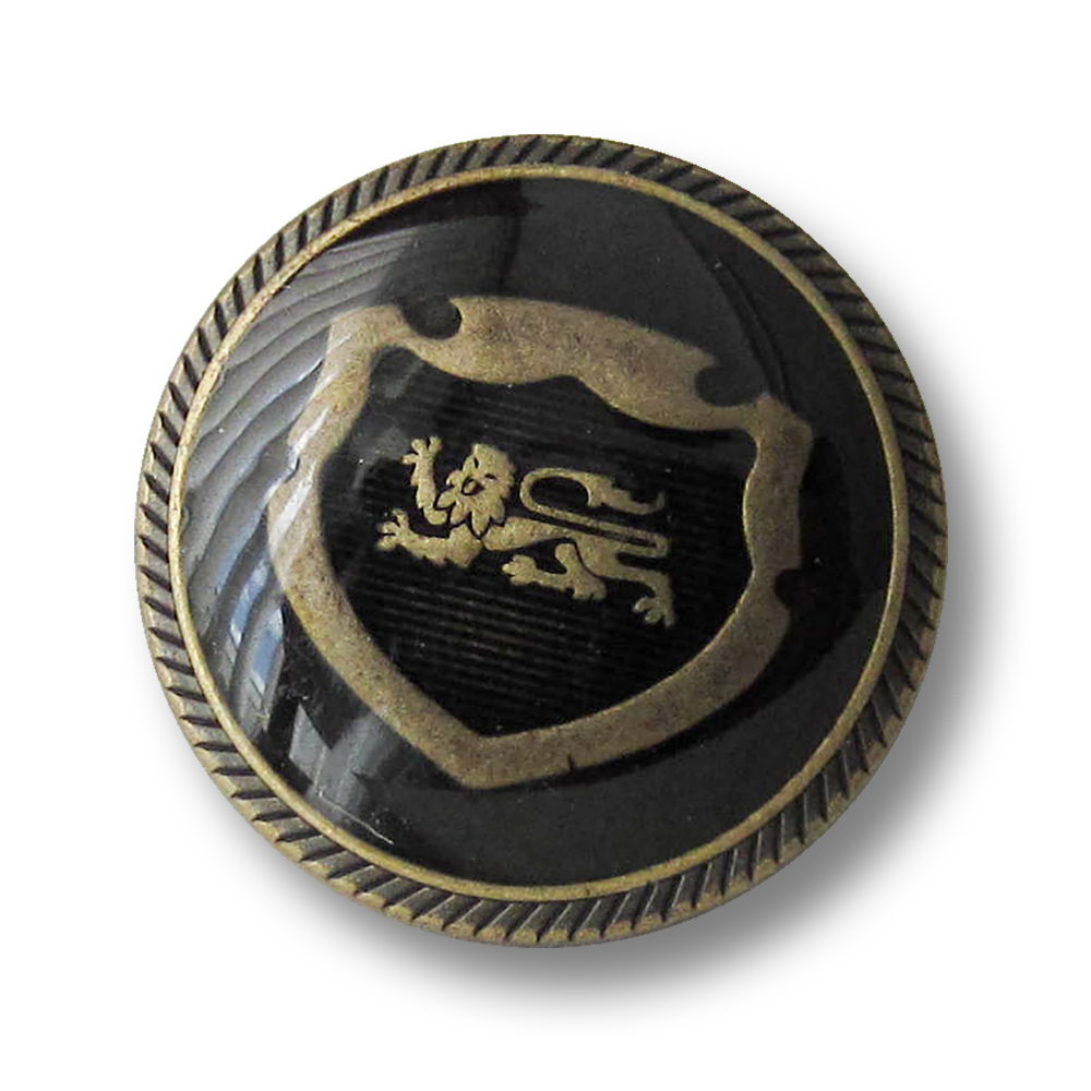Messing-schwarzer Blazer Knopf mit Wappen und Löwe