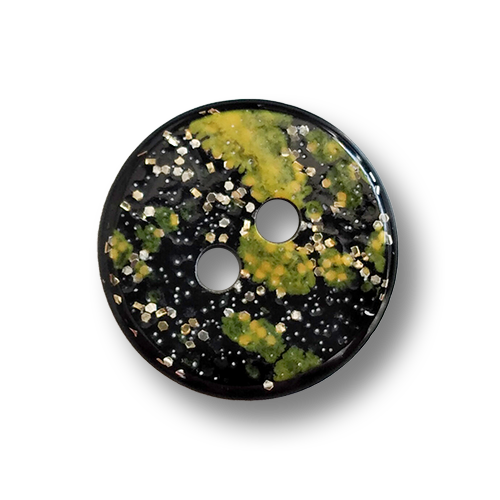 Kleine Kunststoffknöpfe schwarz gelb Glitzerpunkte - Unikate